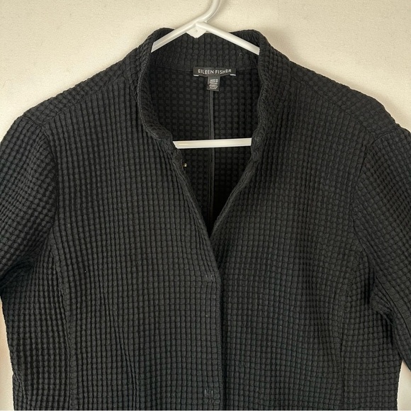 Eileen Fisher Textured Waffle Snap Blazer Jacket Black Office - Picture 2 of 8